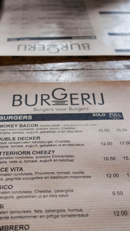 Speisekarte The Burgerij in Antwerpen