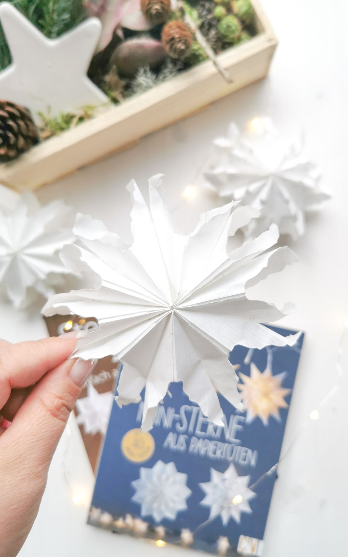 Sterne aus Papiertüten einfach selber machen - So gelingen Papiertütensterne selbst Kindern ganz leicht. Hier findest du die DIY Anleitung inkl. Vorlagen für die ultraschnelle Weihnachtsdeko.