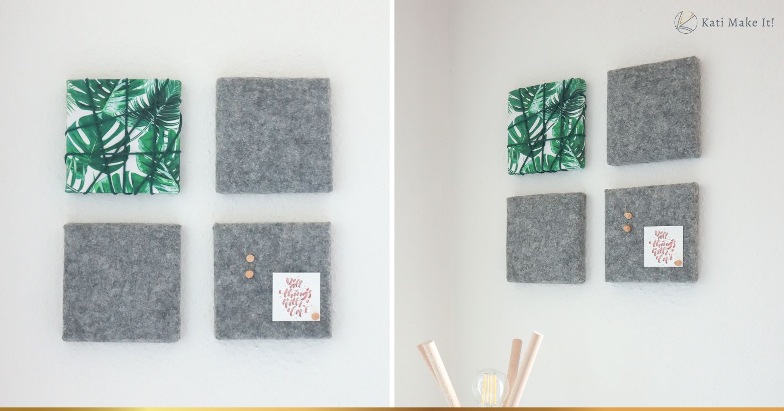 So einfach kannst du eine stylische Pinnwand für dein Arbeitszimmer selber machen. Anleitung für DIY Pinnwände aus Leinwand, Filz & Stoff.