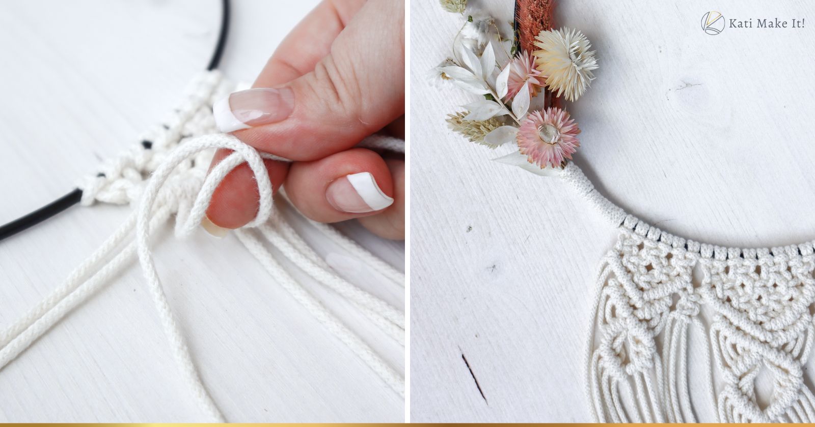 Einfache Anleitung mit Video-Tutorials | DIY Makramee Wandbehang am Ring knüpfen mit dem Diamant-Knoten. Schritt für Schritt erklärt.