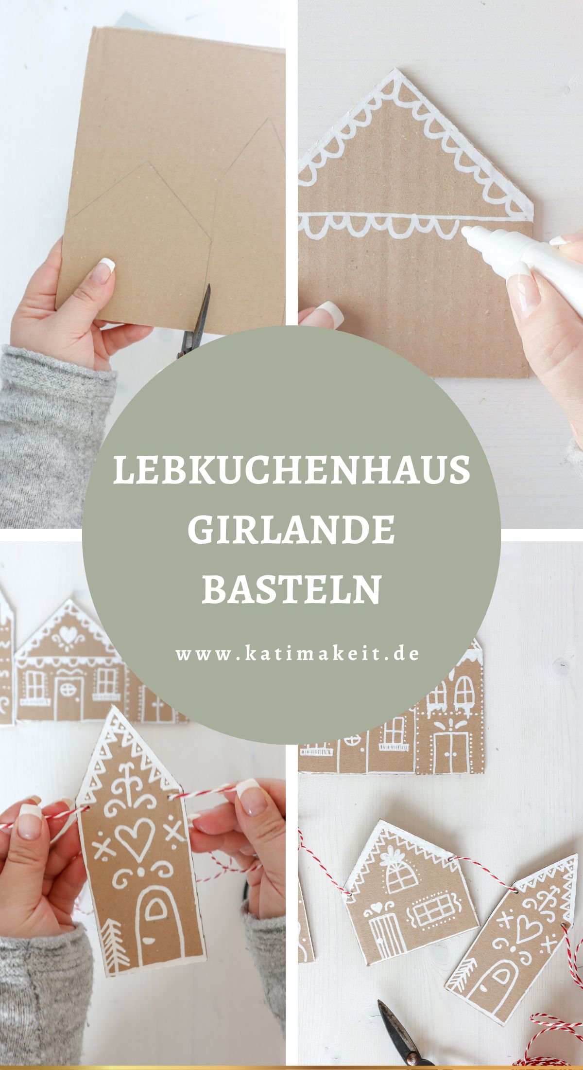 Ultrasüße Weihnachts-Deko: Lebkuchenhaus basteln als Girlande und Geschenkanhänger. Ganz einfach aus Karton. DIY Lebkuchenhaus Deko inkl. Vorlagen zum Download.