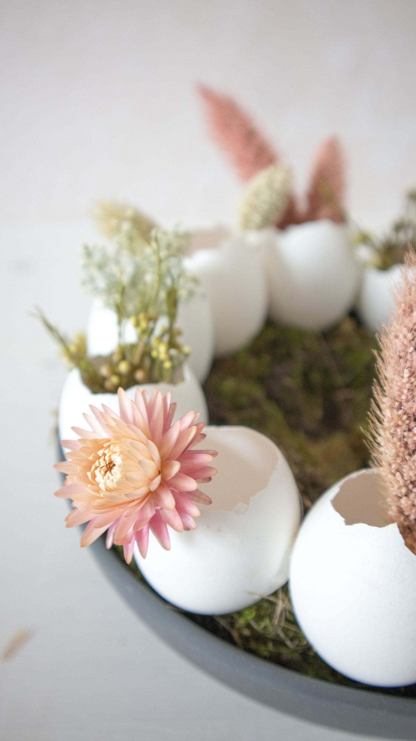 Last Minute Osterdeko basteln: DIY Eierkranz aus Eierschalen & Trockenblumen für deine Tischdeko einfach selber machen mit Naturmaterialien.