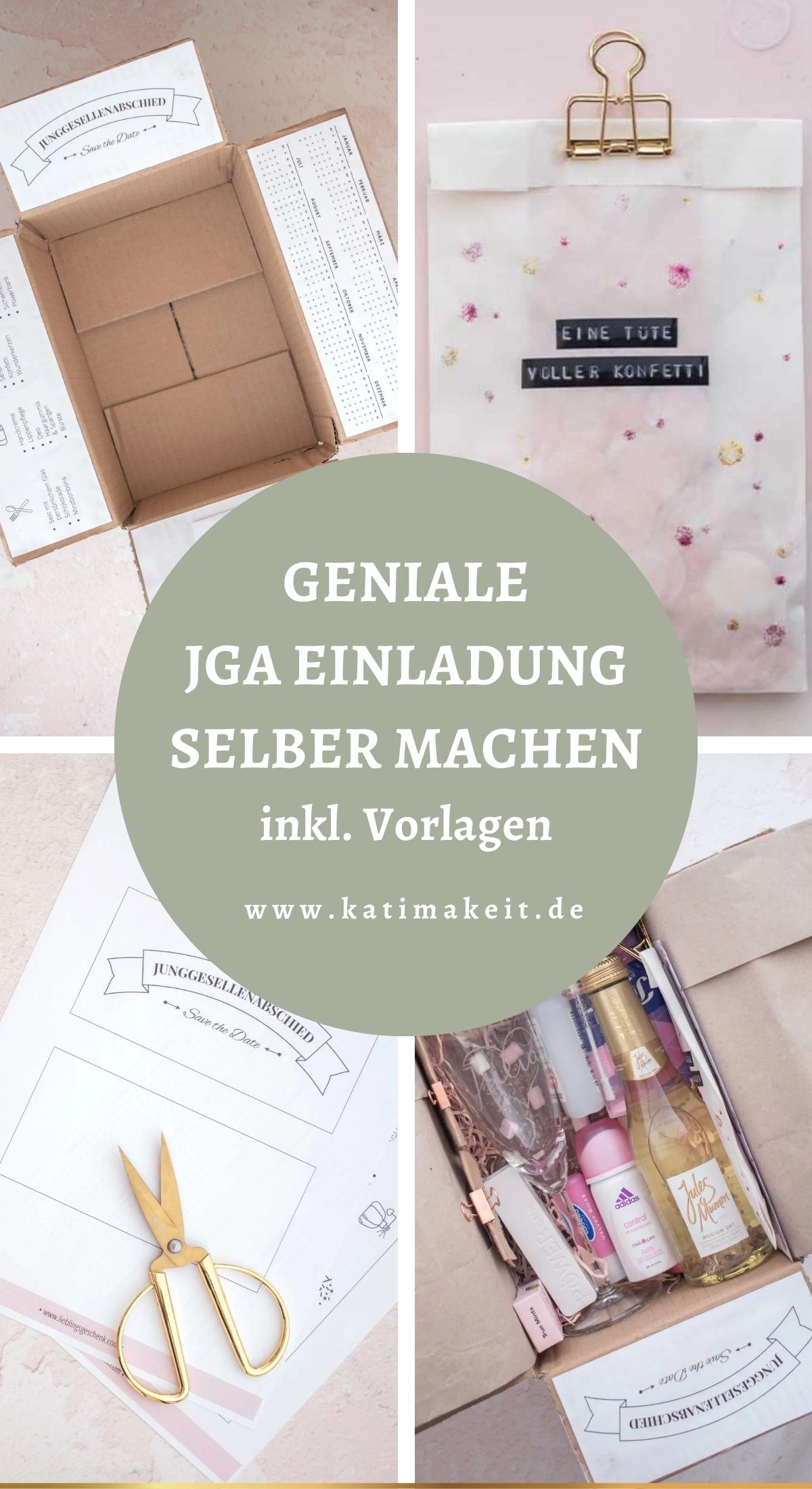 JGA Einladung selber machen: DIY-Idee für die perfekte Einladung zum Junggesellinnenabschied als Überraschungspost für einen unvergessliche JGA Feier.