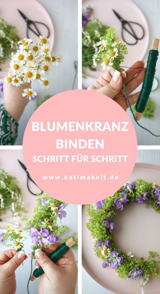 Blumenkränze fürs Haar aus frischen Blumen ganz einfach selbermachen. Einfache Anleitung DIY Blumenkranz für JGA, Hochzeit, Festival und Midsommar - Kati Make It! 