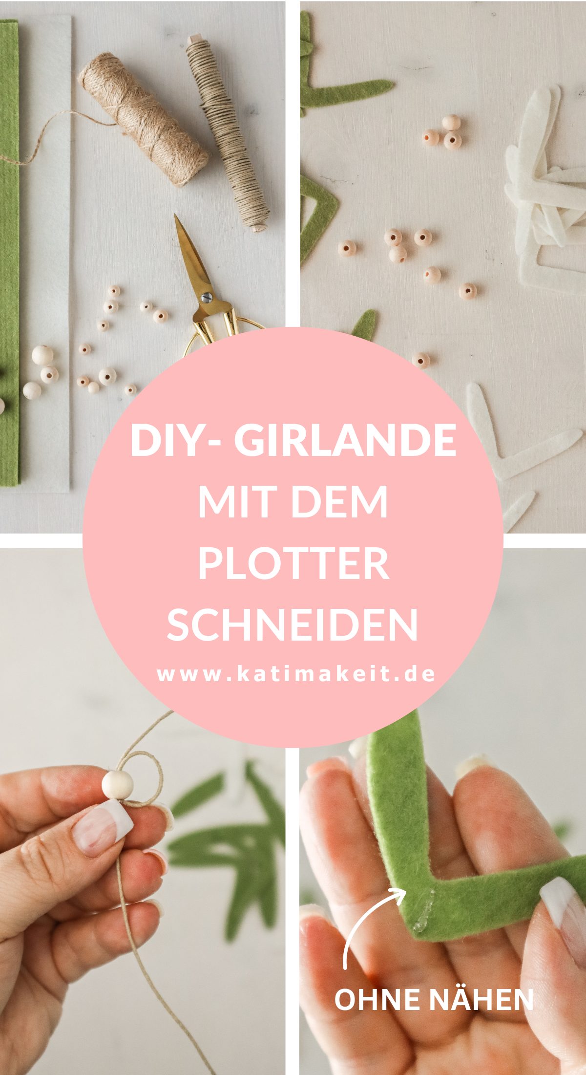 DIY-Girlande aus Filz ohne Nähen einfach selber machen. Schlichte und zeitlose Deko-Idee für das Baby- Kinderzimmer von - Kati Make It