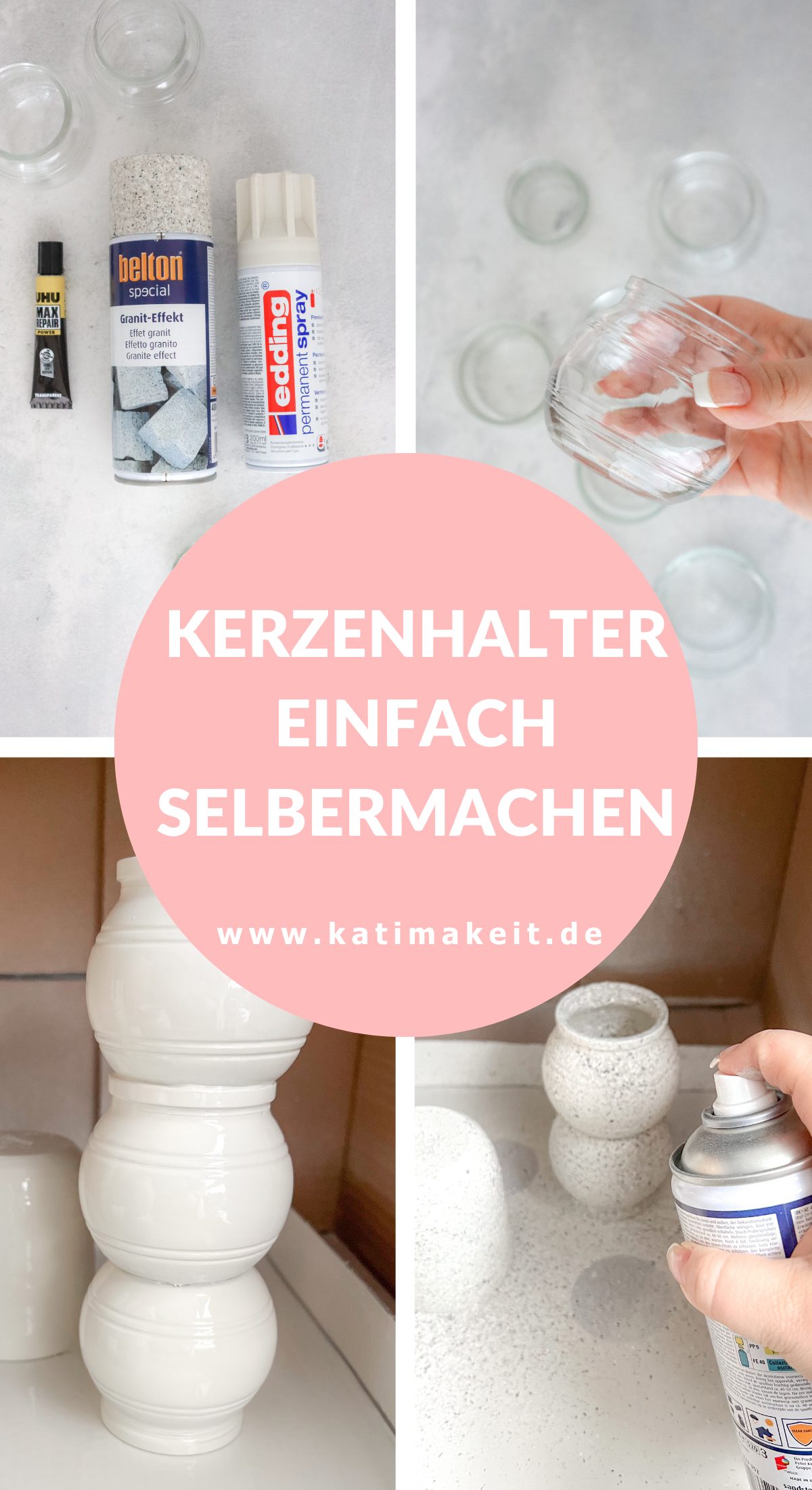 Upcycling Ideen für DIY-Kerzenhalter und selbstgemachte Deko-Elemente im Boho-Stil mit Graniteffekt- und Lackspray. Einfach und mit großem Effekt.