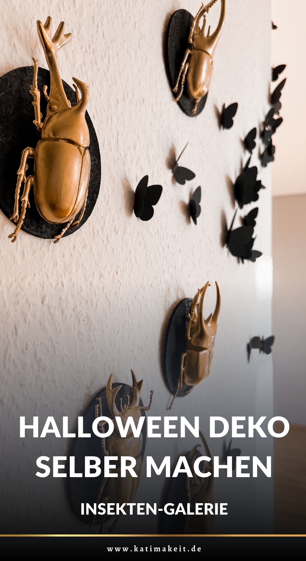 Verpasse deiner Deko zu Halloween einen Hauch von Eleganz mit dieser vergoldeten DIY Insekten-Galerie! Die perfekte Halloween Deko zum Einfach-Selber-Machen.