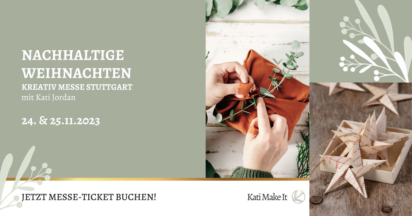 Entdecke mit mir spannende Möglichkeiten für nachhaltige Weihnachten. Sei dabei bei den Vortragsreihen in der KREATIV Messe am 24. und 25.11.2023 in Stuttgart und lass dich inspirieren.
