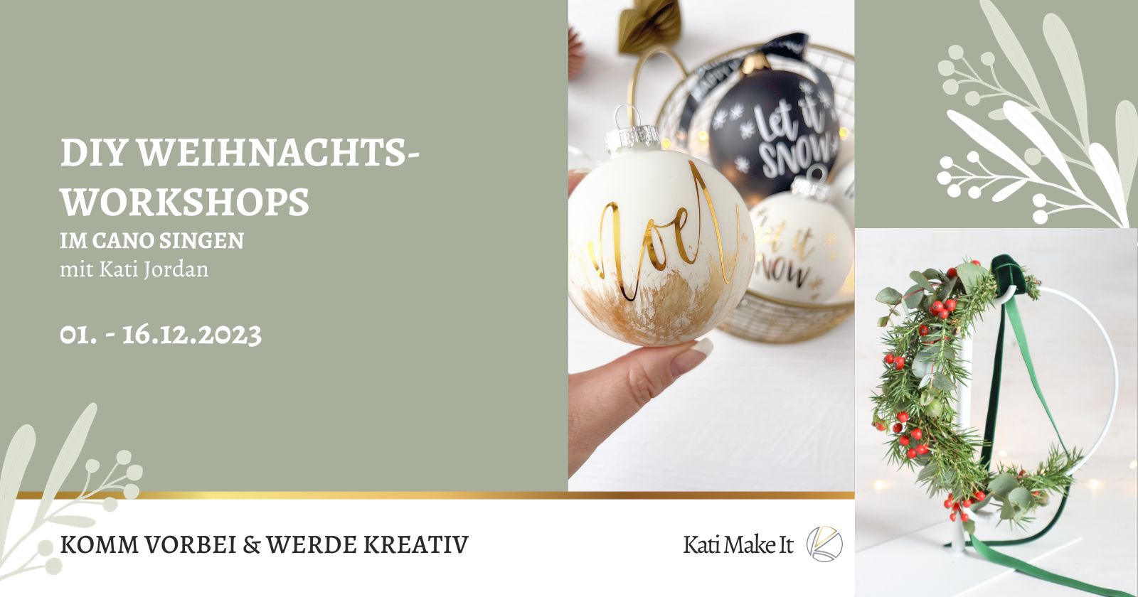 Erlebe unvergessliche Weihnachtsmomente in meinen kostenlosen DIY Workshops im CANO Singen 01.-16.12.2023! Komm vorbei und lass uns gemeinsam kreativ werden.
