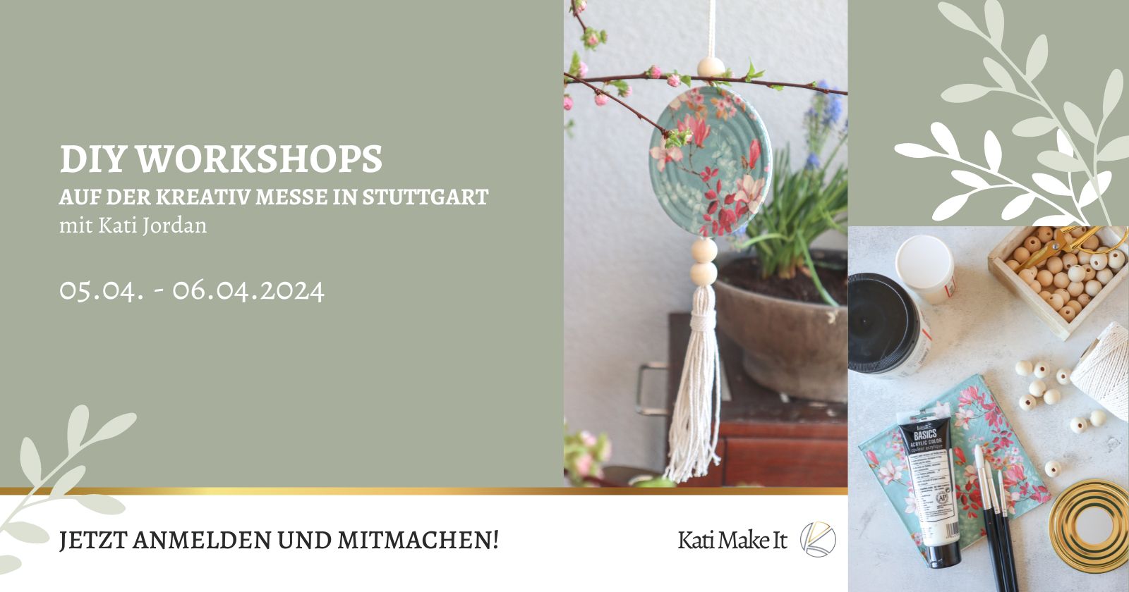 Gemeinsam basteln für den Frühling: Besuch mich bei meinen DIY Workshops auf der KREATIV Messe am 05. und 06.04.2024 in Stuttgart und lass uns gemeinsam kreativ werden. Terrassen- und Gartendeko basteln: Anhänger aus Dosendeckeln bekannt aus SWR Kaffee oder Tee