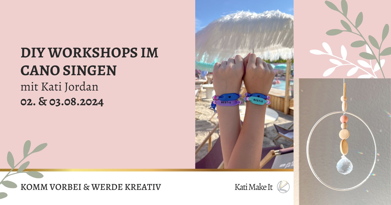 Komm vorbei & werde kreativ: Kostenlose Sommer DIY-Workshops im CANO Singen am 02. und 03.08.2024. Wir basteln Party-Armbänder und Sonnenfänger.