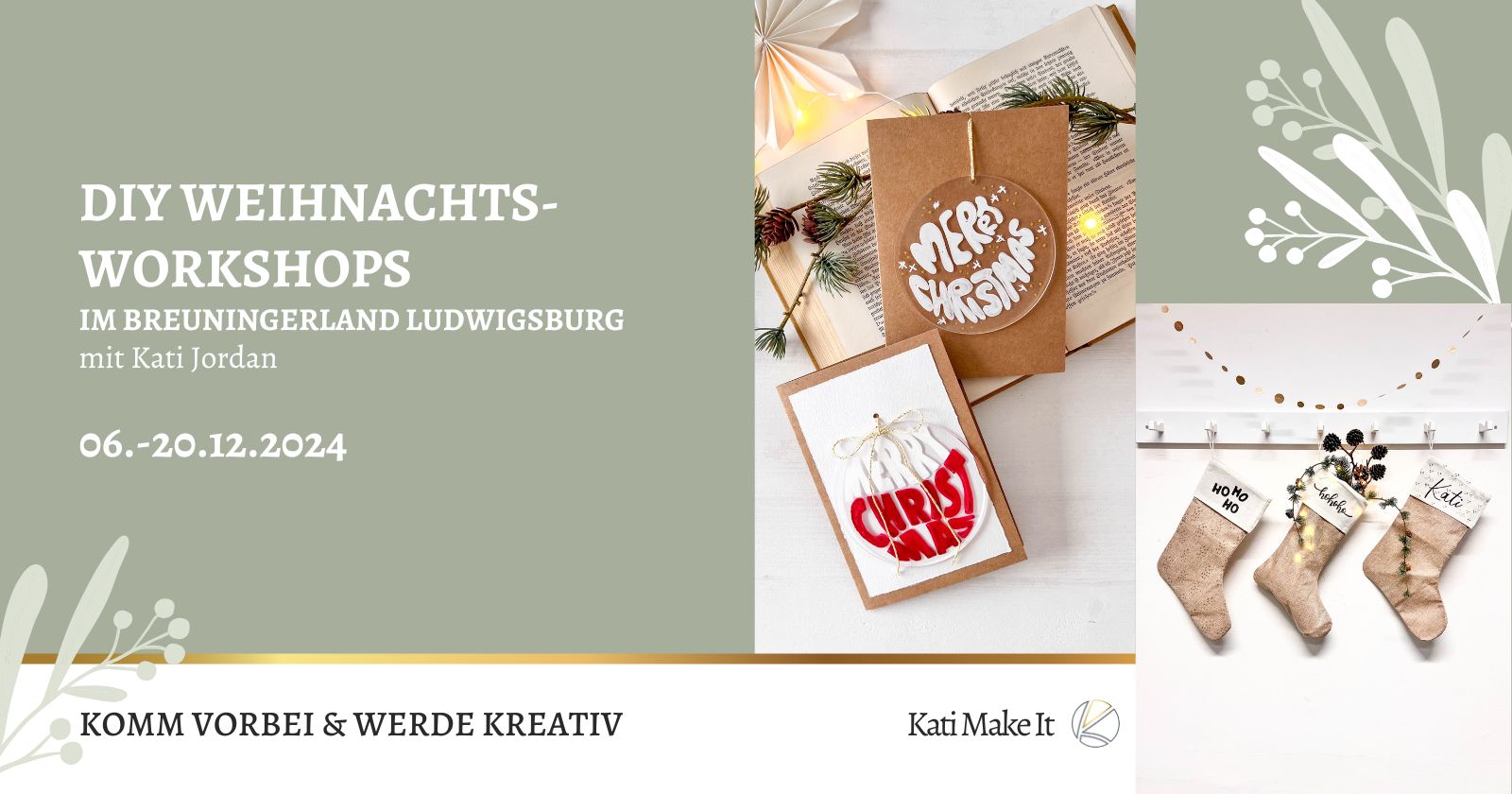 Erlebe festliche Kreativität im Breuningerland Ludwigsburg: Kostenlose DIY-Workshops mit Kati Make It 06. - 20.12.2024! Komm vorbei und lass dich inspirieren. Wir basteln: Nikolausstiefel, weihnachtliche WIndlichter und Baum-/Geschenkanhänger aus Acryglas