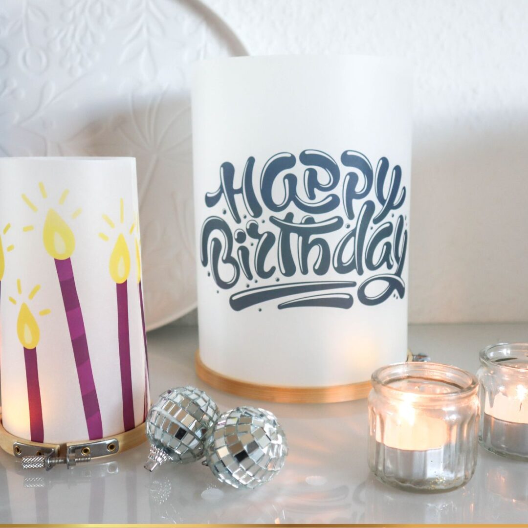 DIY Druckvorlagen für Geburtstags-Windlichter mit Stickrahmen