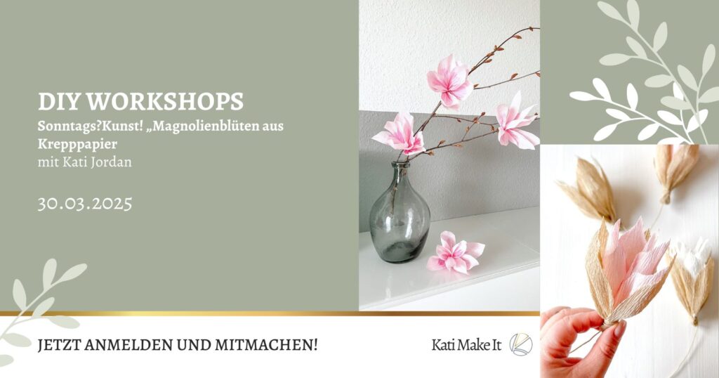 Kostenloser DIY-Workshop in Ingolstadt powered by Audi ArtExperience: Am 30.03.2025 von 15 bis 17 Uhr gestaltest du bei Sonntags?Kunst! wunderschöne Magnolienblüten aus Krepppapier. Komm vorbei und genieße kreative Stunden! Hier findest du alle Infos.