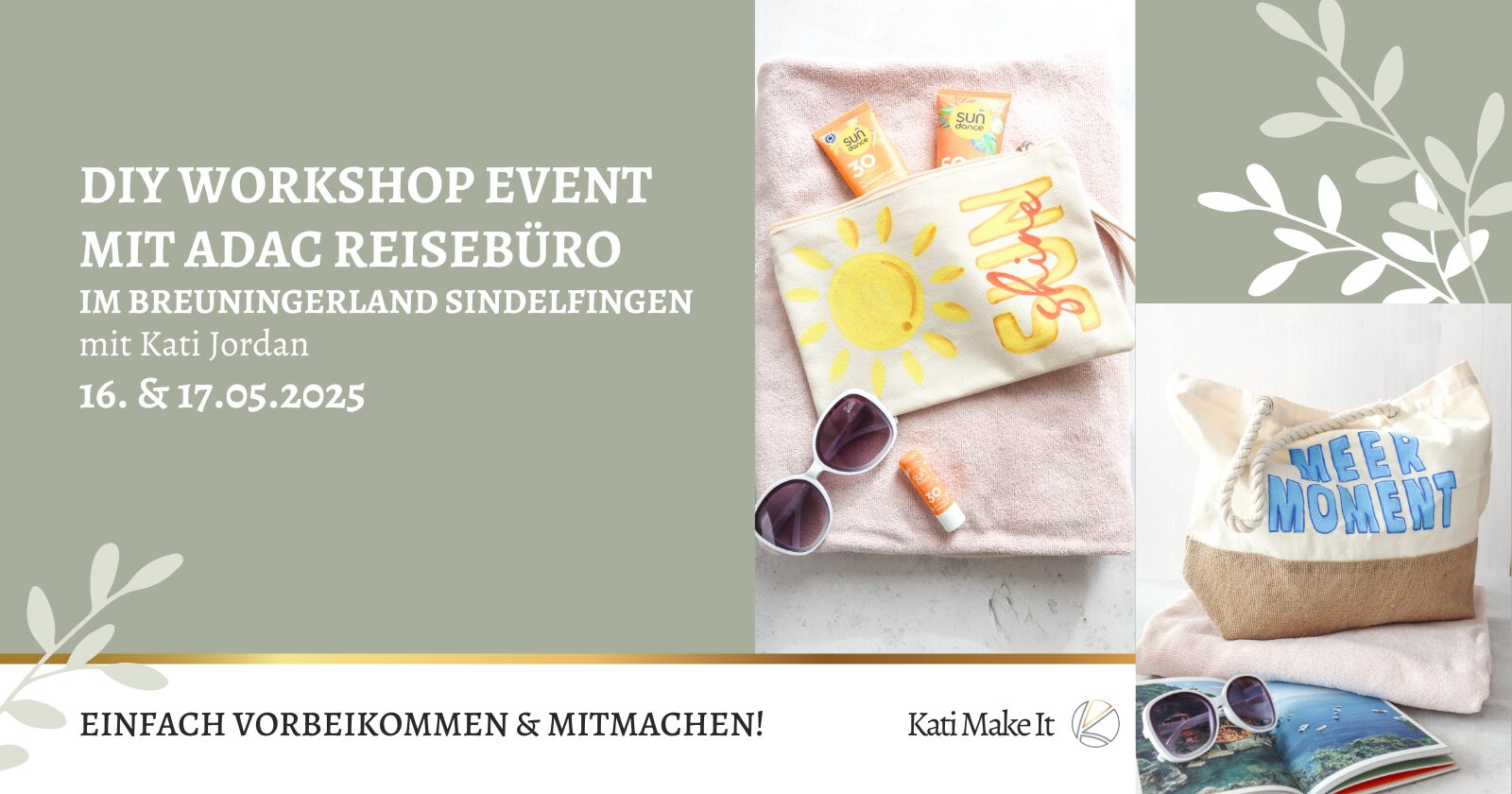 DIY-Taschen-Workshop im Breuningerland Sindelfingen: Kreative Workshops zur Eröffnung des ADAC Reisebüros am 16. & 17. Mai 2025 – Gestalte deine persönliche Accessoire- oder Strandtasche  und starte stylisch in den Sommer!