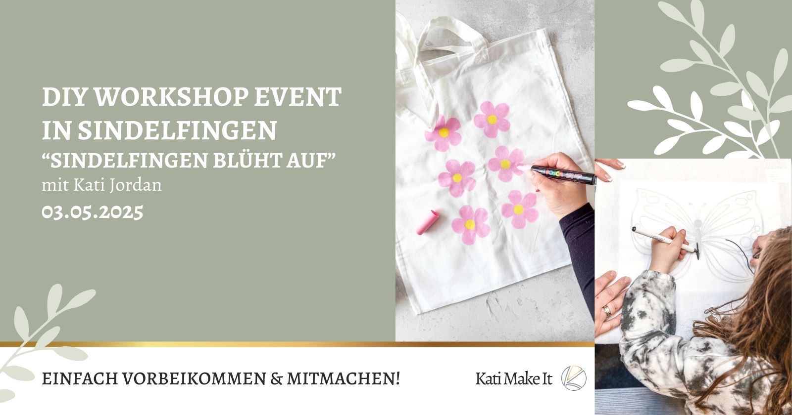 Kreativ-Workshop in Sindelfingen: Offener Frühlings-DIY-Workshop mit Trockenblumen & blumigen Stofftaschen am 03.05.2025 – Komm vorbei und gestalte mit uns den Frühling bunt und kreativ!