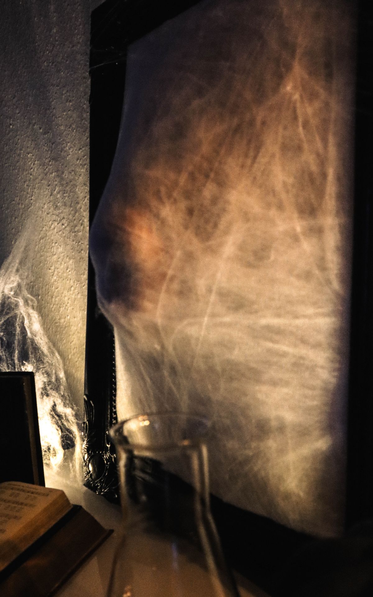 Halloween Idee mit Schockeffekt: DIY Geisterbild als gruselige Deko mit Puppe, Spinnweben & Bilderrahmen in 3D-Optik