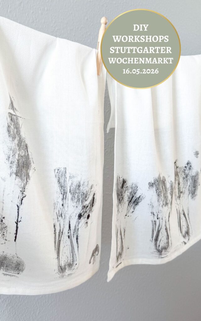 DIY Workshop in Stuttgart: Gestalte Küchentücher mit kreativen Gemüseprints und DIY Stempeln. Alle Infos zu Termin, Ort und Teilnahme am 16.05. auf dem Schillerplatz. Küchentücher bedrucken mit Gemüseprints - DIY Workshop auf dem Stuttgarter Wochenmarkt | Kati Make It!